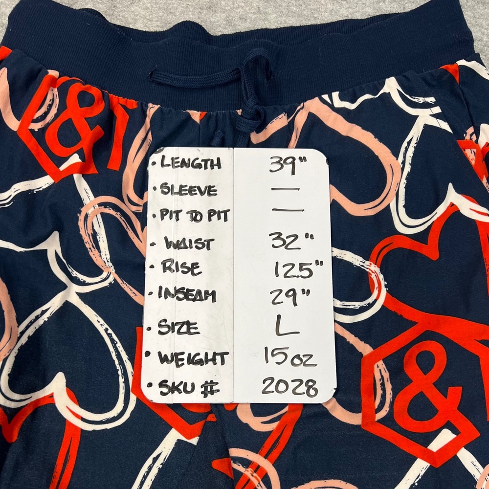 Agnes & Dora Heart Print Jogger Pants Navy Cozy Lounge Drawstring Womens Large - Picture 6 of 6